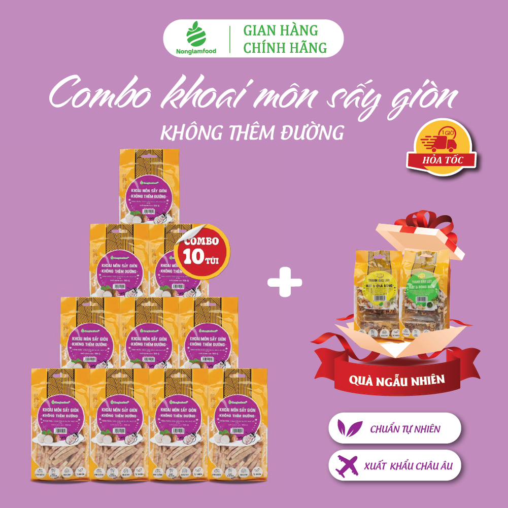 Combo 10 túi Khoai Môn Sấy Giòn KHÔNG ĐƯỜNG Nông Lâm Food 100g | Healthy Snack