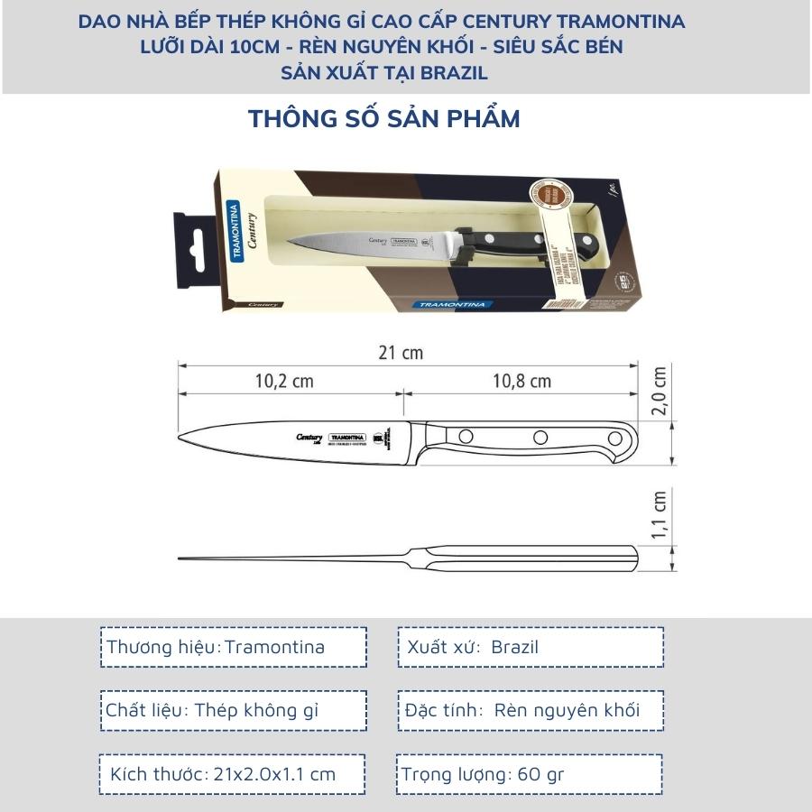 Combo 2 Dao Thép Rèn Nguyên Khối Cao Cấp Gồm 1 Dao Thái Thịt 20cm và 1 Dao Gọt Hoa Quả 10cm TRAMONTINA Century Sản Xuất Tại BRAZIL - Hàng Chính Hãng