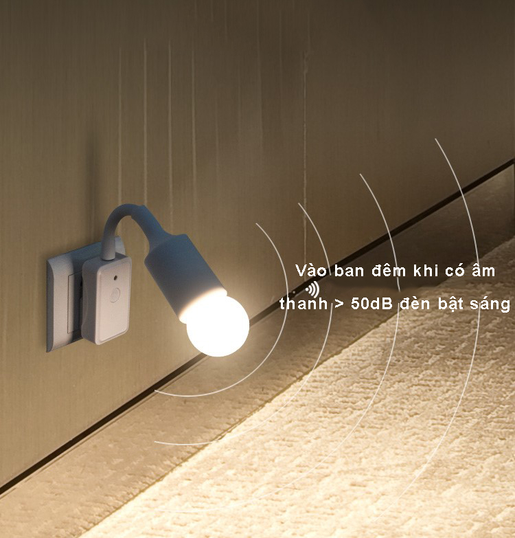 Đèn ngủ thông minh điều khiển bằng âm thanh, tự sáng khi có âm thanh tiếng động, bao gồm bóng Led 220V/9W ánh sáng vàng ấm