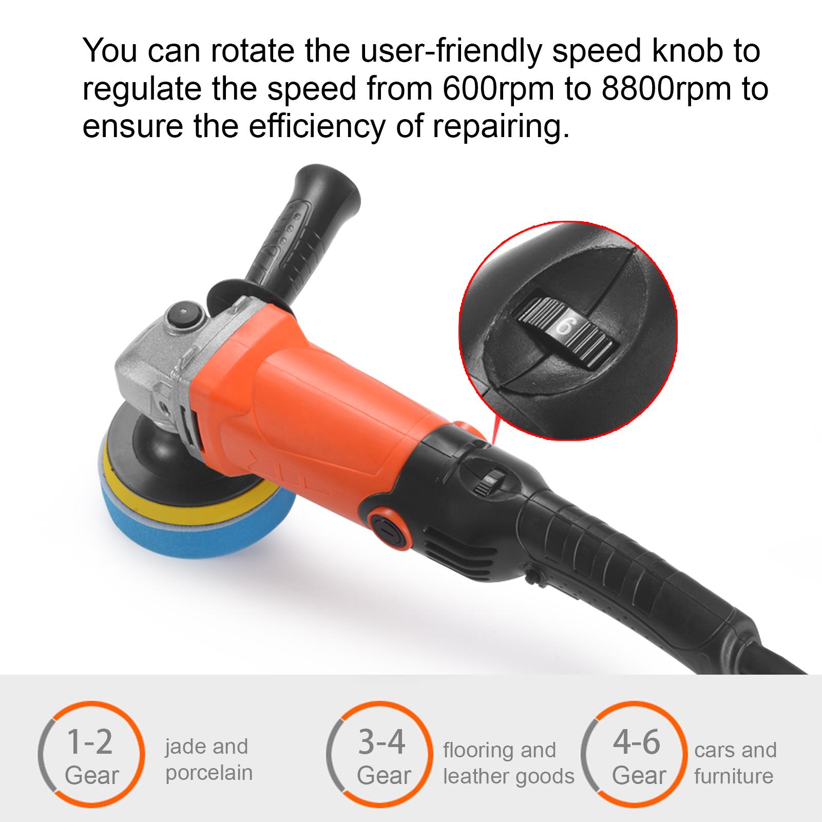 1200W Polishing Machine Set with 14 Sponge Wheels 8800RPM Variable Speed Car Polisher Electric Polisher