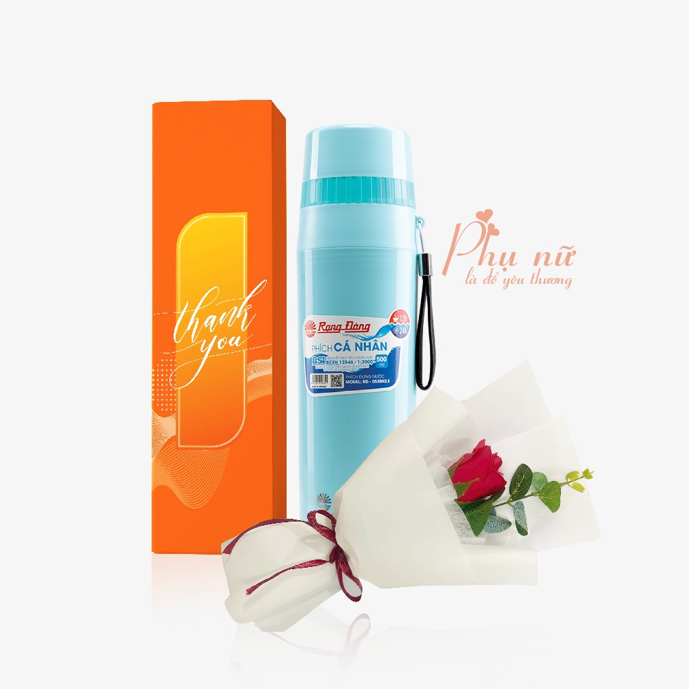 Phích quà tặng 500 ml Model: RD-0538N2.E combo bao gồm phích cá nhân giữ nhiệt 0538 N2.E và hoa, thiệp, hộp đựng sang trọng, xinh xắn