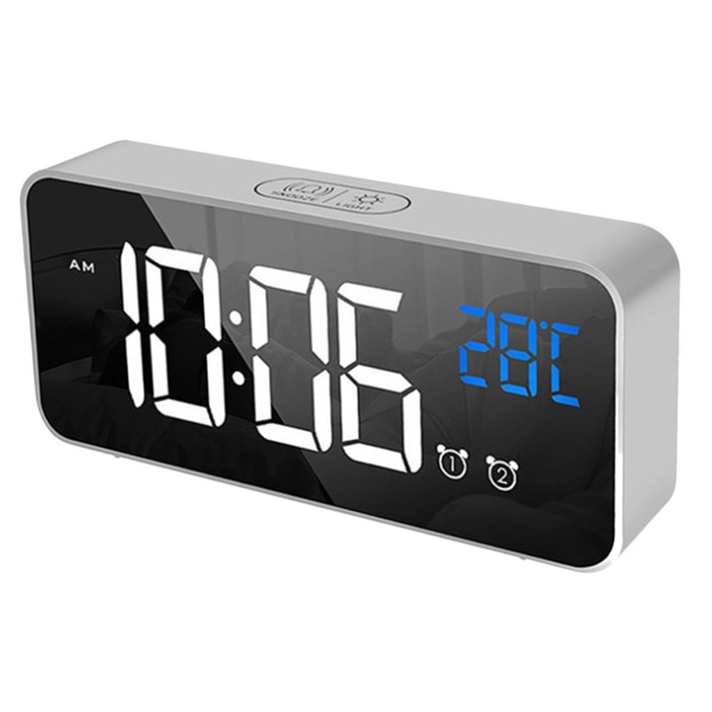 Silent Electronic Alarm Clock Mirror Surface Clock Desktop/Shelf Clock Silver