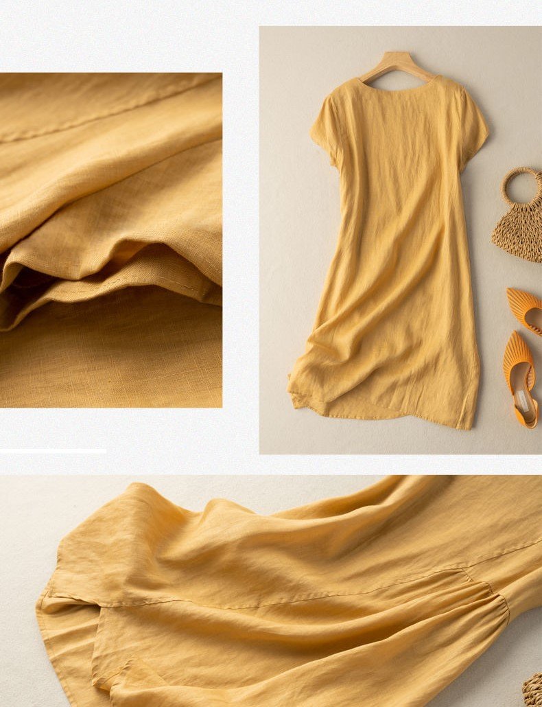 Đầm suông nữ chất linen mềm mát, kiểu dáng đơn giản dễ mặc Da71