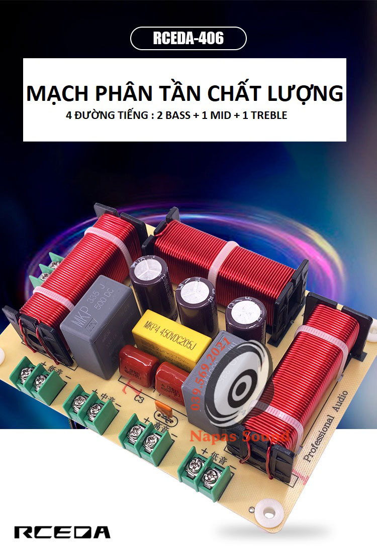 BỘ 2 CÁI MẠCH PHÂN TẦN RCEDA406 - LẮP CHO 2 BASS + 1 TRUNG + 1 TRÉP CÔNG SUẤT 400W - PHÂN TẦN 4 LOA