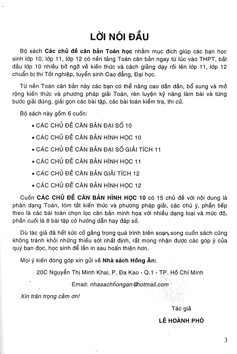 PHƯƠNG PHÁP GIẢI CÁC CHỦ ĐỀ CĂN BẢN HÌNH HỌC 10