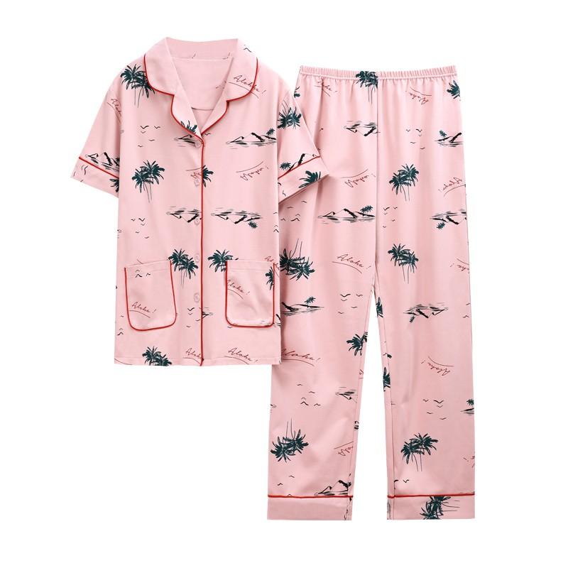 Đồ bộ cao cấp Pijama quần dài áo cộc, màu hồng tôn da, chất liệu cotton 100% thoáng mát