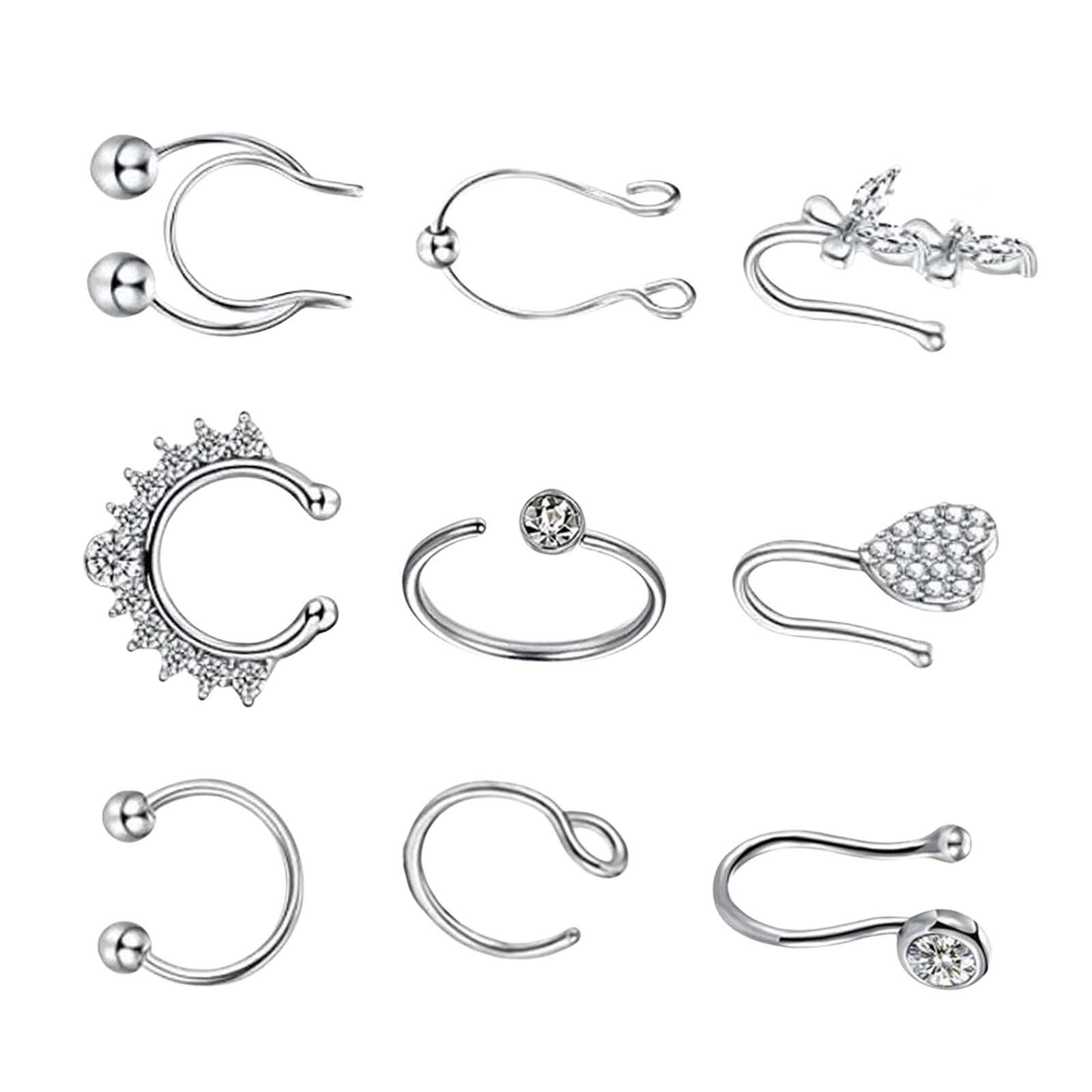 9Pcs Fashion Nose Rings u Shape Nose Studs Punk Style for Women Men