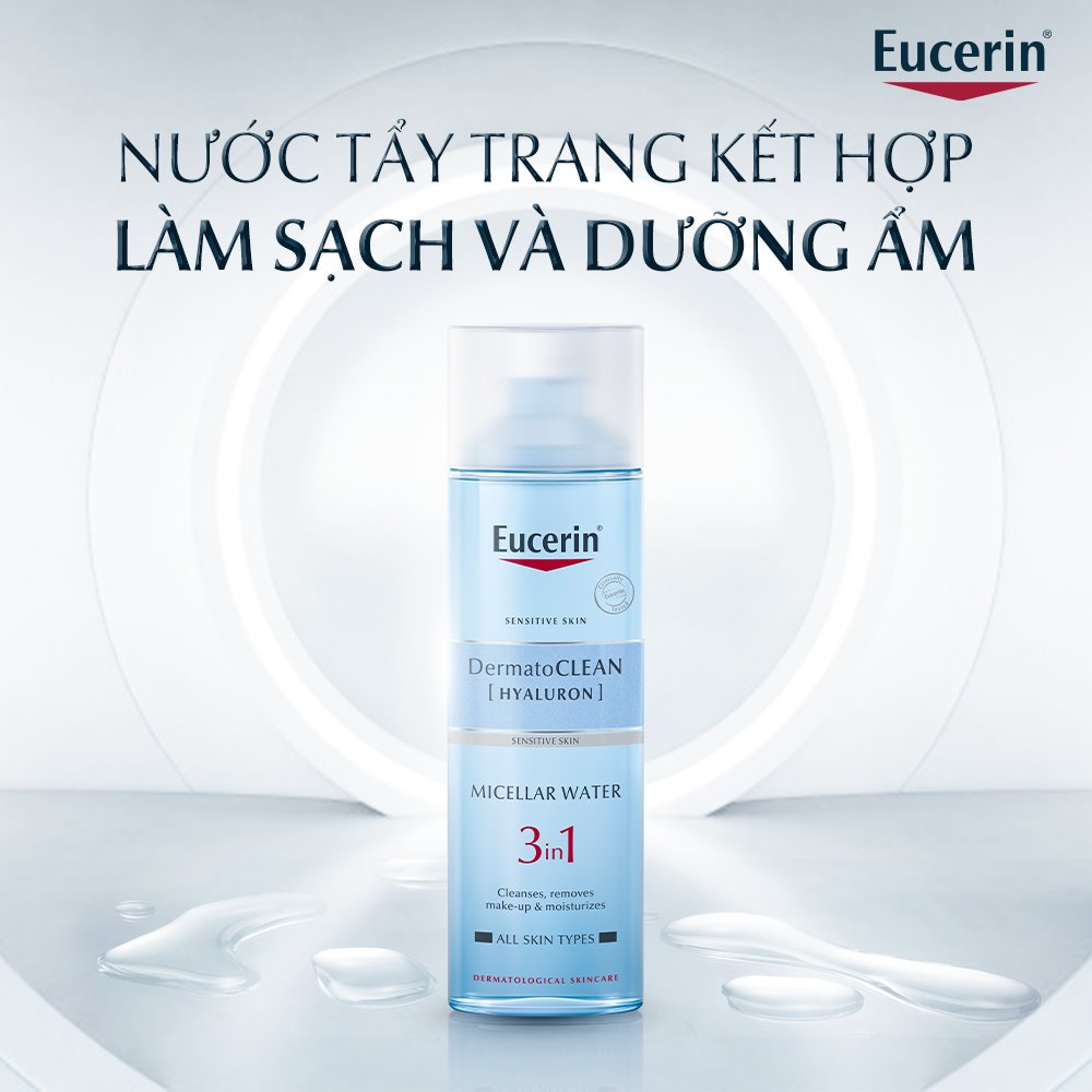 Nước tẩy trang dịu nhẹ cho da nhạy cảm Eucerin DermatoCLEAN Hyaluron Micellar Water 3 in 1 200 ml