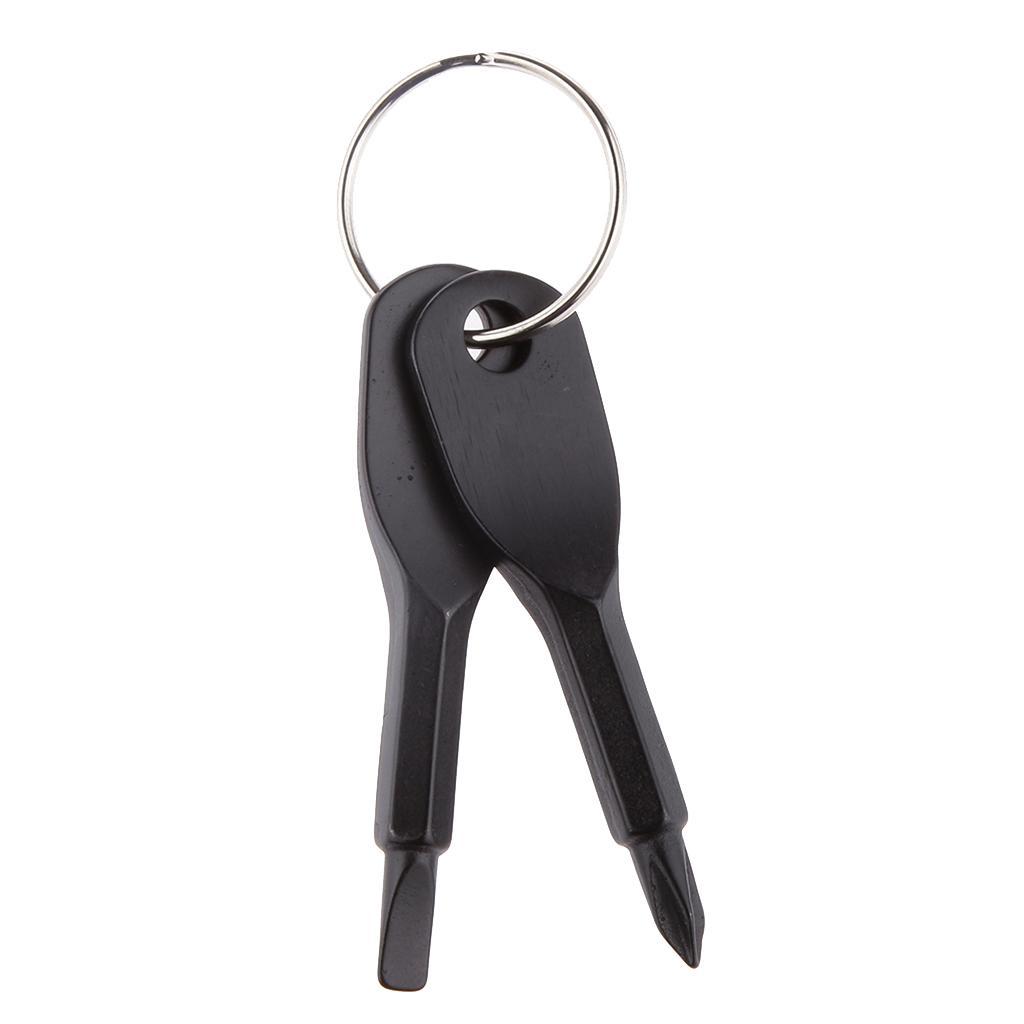 Black 2 Keys Stainless Steel Screwdriver Keychain Outdoor Sport Pocket Tool