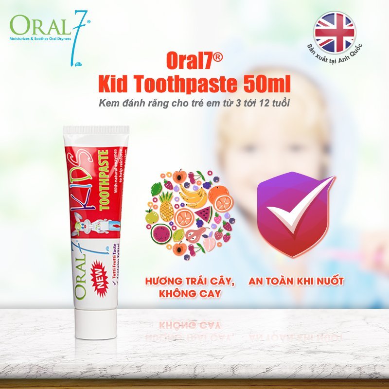 Kem đánh răng trẻ em Oral7 nuốt được, vị trái cây 50ml