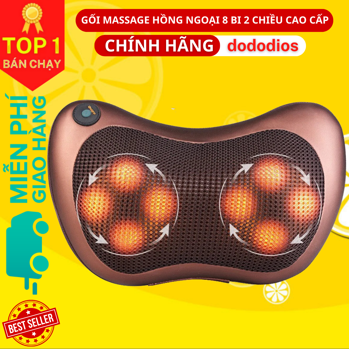 Gối massage hồng ngoại 8 bi 2 chiều cao cấp, gối mát xa cổ vai gáy chính hãng công nghệ Nhật Bản - Hàng Chính hãng dododios