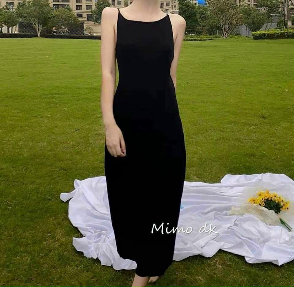 Đầm body 2 dây, váy nữ body hở lưng màu đen quyến rũ