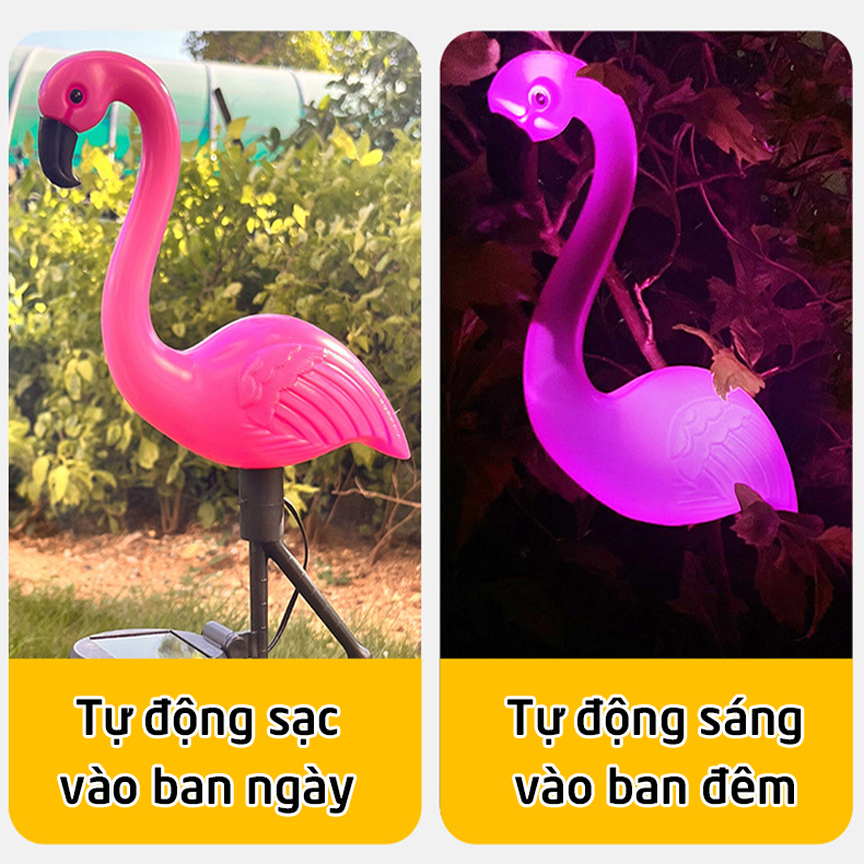 Đèn Trang Trí Năng Lượng Mặt Trời Chim Hồng Hạc, Hình Ảnh Độc Đáo, Chống Nước IP44 - DA3042
