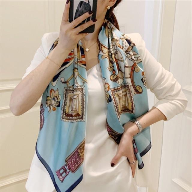 Khăn choàng cổ thanh lịch lụa size 90x90cm đa năng quấn áo yếm Khăn turban - Maben