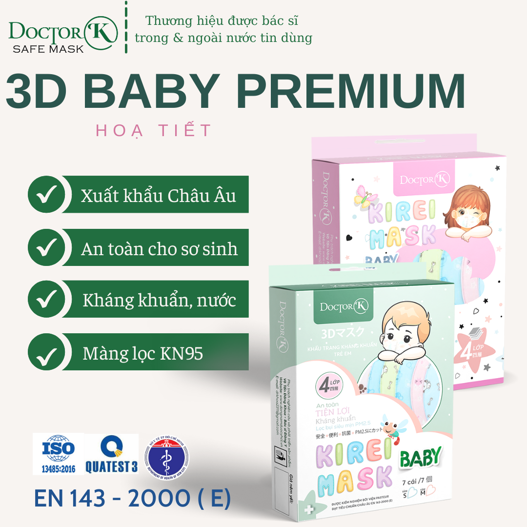 Khẩu trang trẻ em 3D cao cấp - có nhiều hoạ tiết bắt mắt và nhiều màu sắc ngầu nhiên - Doctor K - AN TÂM SỬ DỤNG