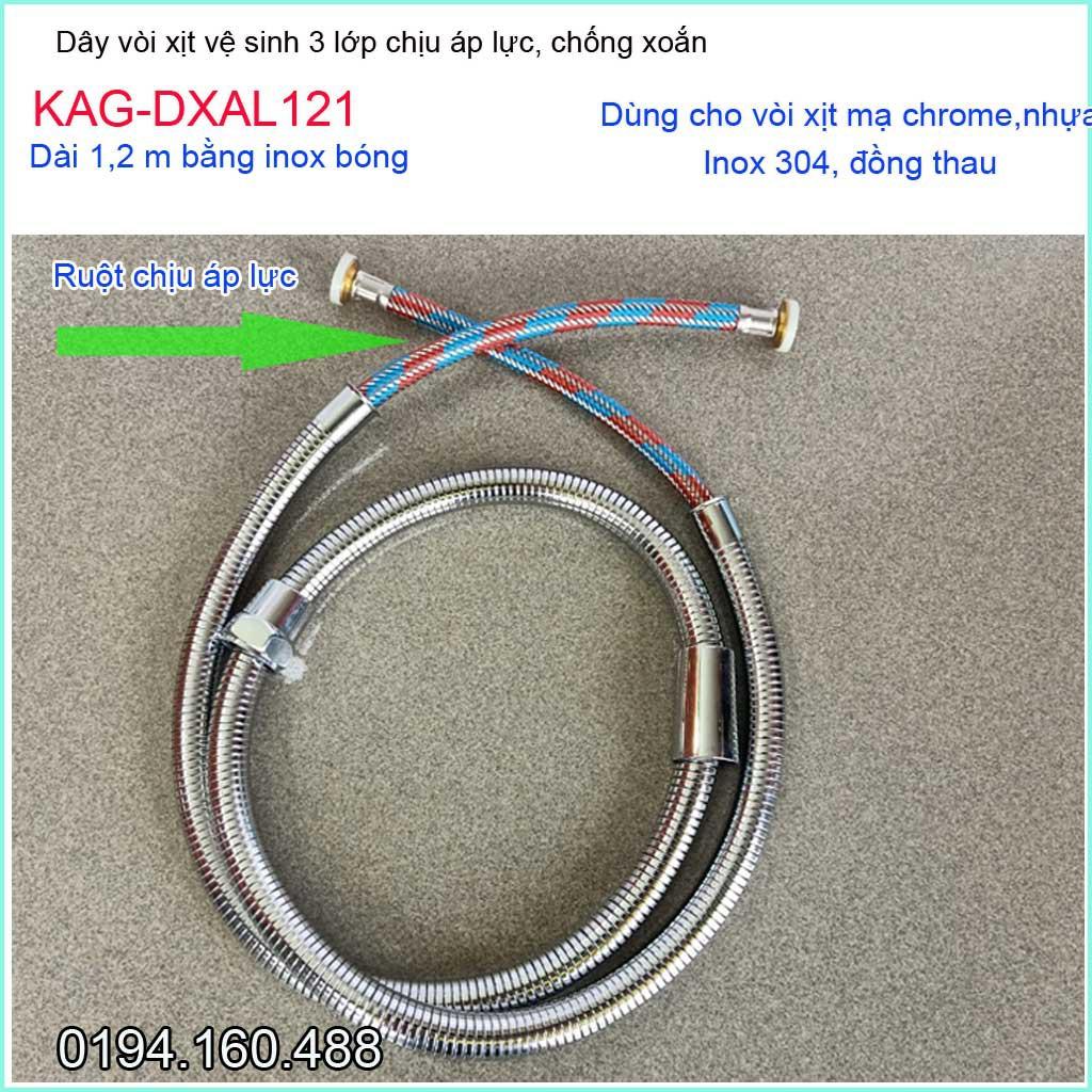 Dây sen chịu nhiệt chịu áp 1.2m KAG-DXAL121, dây vòi xịt dây mềm cấp nước 1.2m giá tốt sử dụng tốt