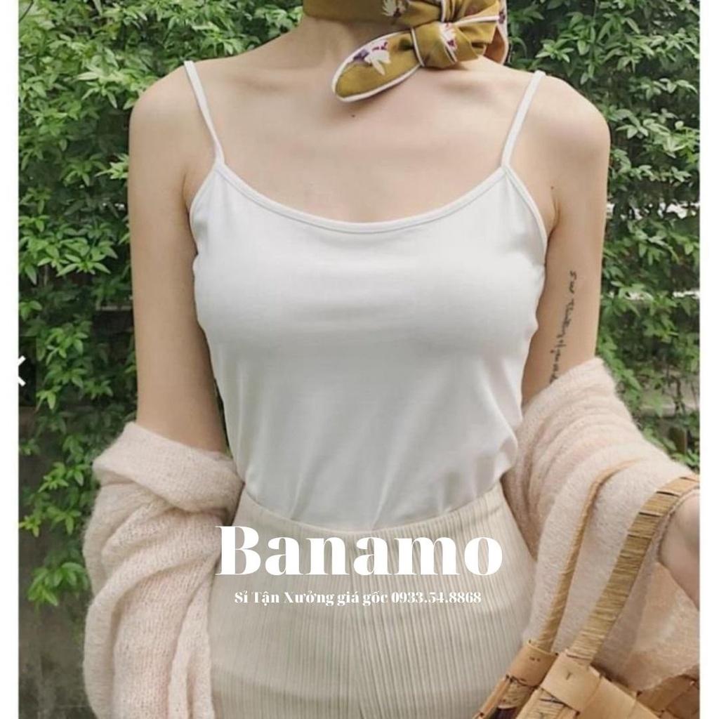 Áo thun nữ hai dây thời trang Banamo fashion chất cotton đẹp màu trắng co giãn tốt áo nữ hai dây cotton 3122