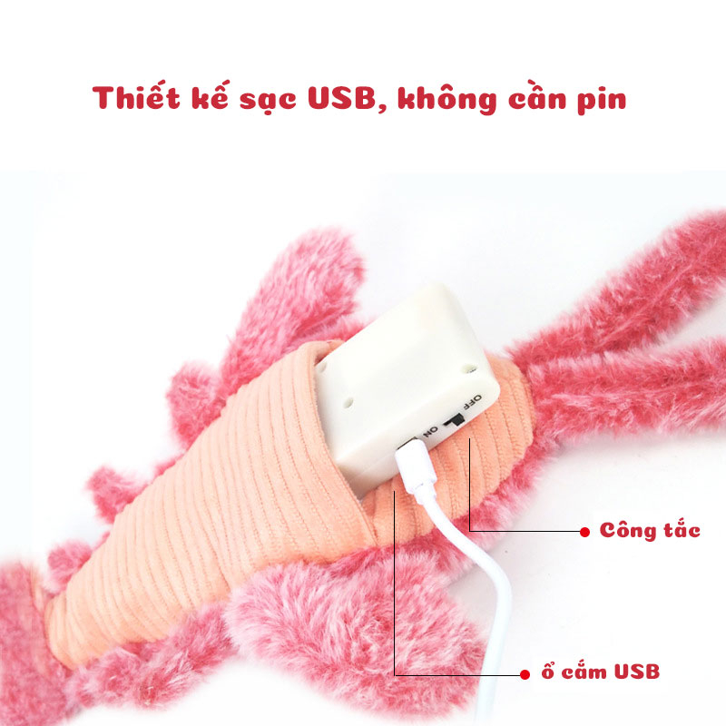 Tôm Hùm Nhảy Nhồi Bông Vải Lông Cừu Mềm Mịn Ngộ Nghĩnh Có Sạc USB Cho Bé - 338