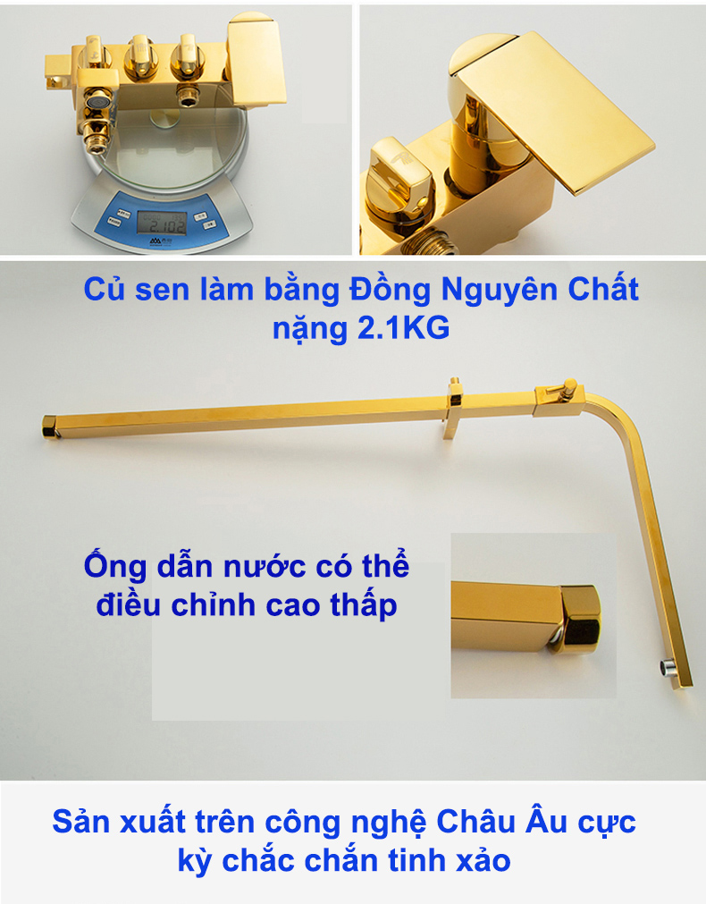 Bộ Sen cây tắm đứng nóng lạnh,Bộ Sen vòi tắm Chất Liệu Đồng Thau 4 chức năng Tcare - Hàng Chính Hãng