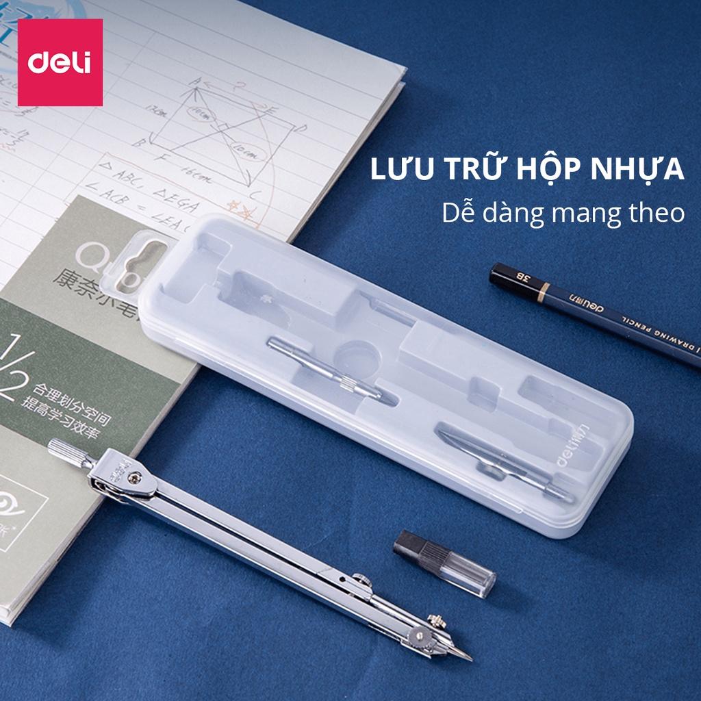 Bộ Compa Kim Loại Chì Bấm Deli - Phù Họp Vẽ Tranh Thiết Kế Chuyên Dụng Cho Học Sinh Vẽ Kỹ Thuật Học Sinh Vẽ Đường Tròn Hình Học - 8601