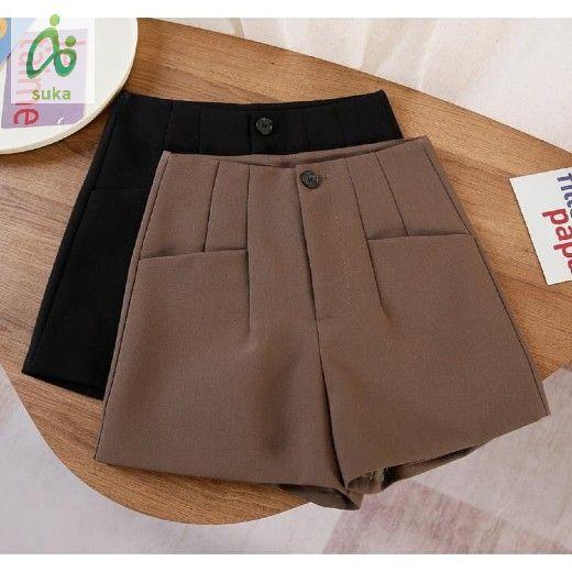 Quần short nữ dáng ngắn thời trang cạp lưng cao ống rộng vải tuyết mưa mềm mại cao cấp