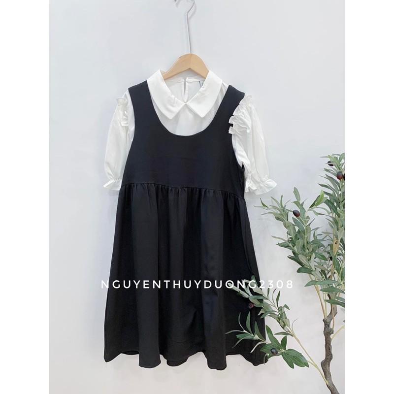 Set yếm+áo sơmi cổ sen tay bèo Ulzzang