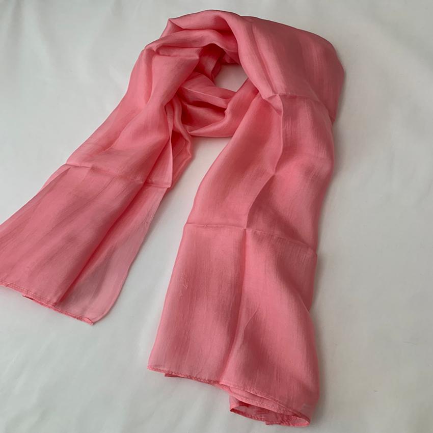 Khăn quàng cổ lụa tơ tằm trơn màu hồng phấn, 100%silk, hàng thủ công chất lượng cao