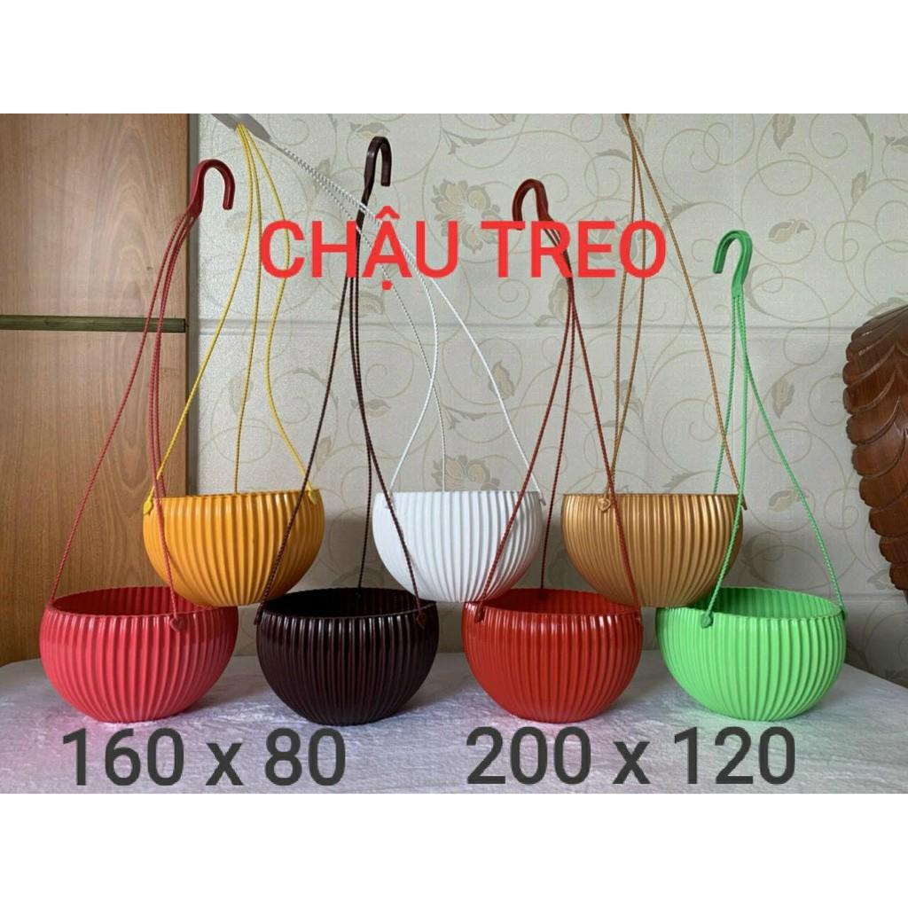 5 Chậu Nhựa Sọc treo, Chậu Sóng Treo Hoa + Có Luôn Dây Treo 16cm