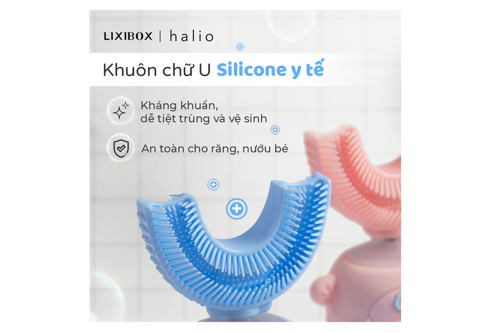 Combo Bàn Chải Điện + 1 Đầu Bàn Chải Cho Bé Halio Smart Sonic U-Shaped Toothbrush