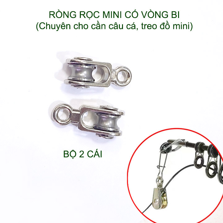 Bộ 2 ròng rọc mini cho cần câu cá, treo đồ đa, có vòng bi, bằng hợp kim và thép