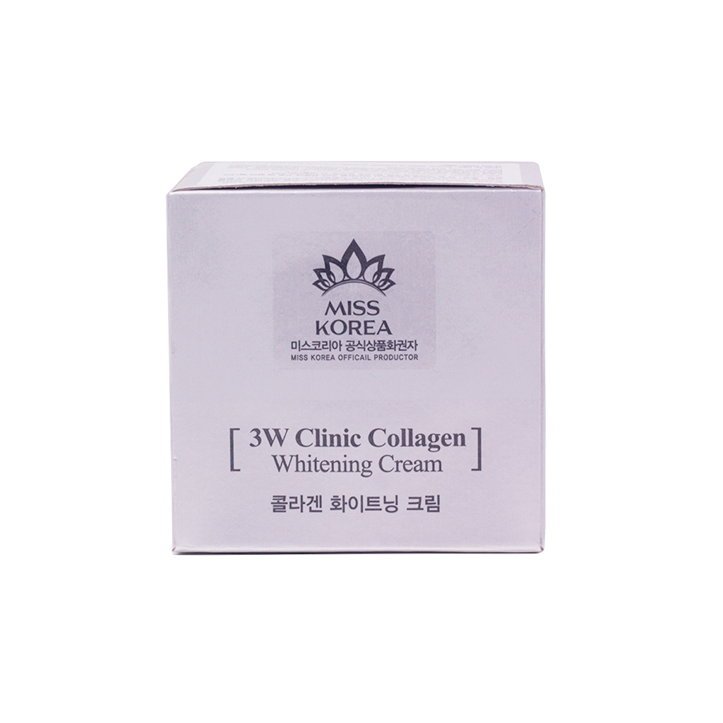 Kem Dưỡng Ẩm Trắng Da Hàn Quốc Cao Cấp Whitening Cream 3W Clinic Collagen (60ml) + Tặng Bông Bọt Biển Massage Mặt Cao Cấp Hàn Quốc Mira (6 miếng/bịch) – Hàng Chính Hãng