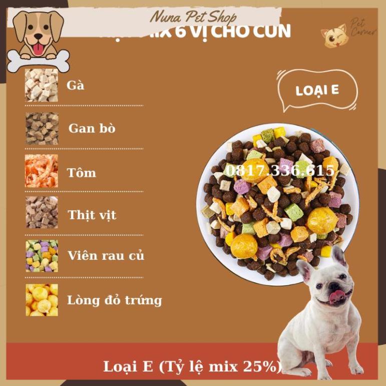 Hạt mix cao cấp cho cún trộn thịt bò, gà, tôm, cá, lòng đỏ trứng, rau củ quả - Thức ăn hạt cho chó kén ăn