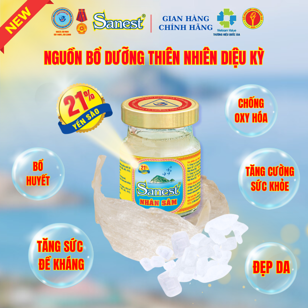 NEW [ Combo 10 lọ] Nước Yến sào Khánh Hòa Sanest 21% - Nhân Sâm