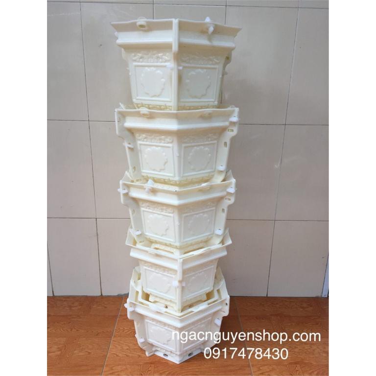 Khuôn đúc chậu lục giác rộng 30 cao 22 mẫu hoa kèm chân quỳ nhựa abs hàng dày dặn