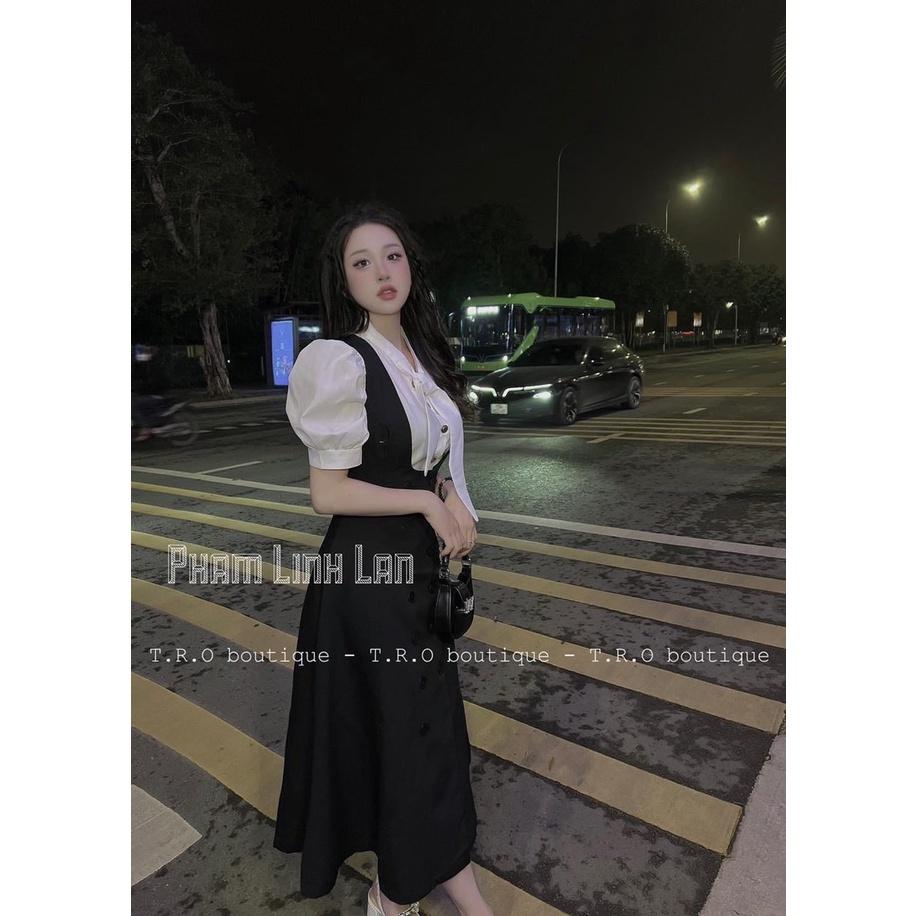 SET ĐI LÀM, SET ĐI CHƠI, SET 2 MÓN ÁO SƠ MI KIỂU TAY NGẮN PHỒNG NƠ PHỐI CHÂN VÁY DÀI CỰC SANG
