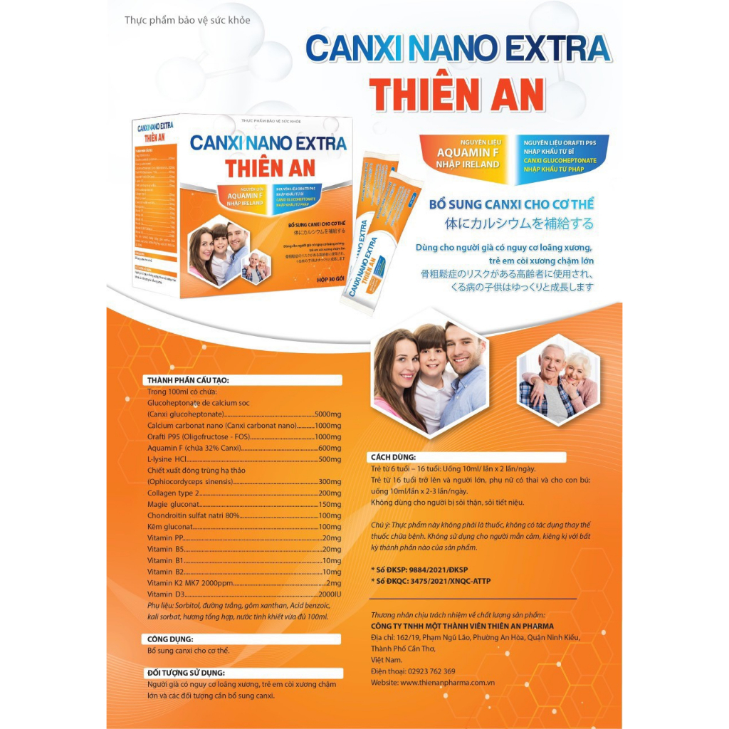Canxi Nano Extra Thiên An Dùng Cho Trẻ Em Còi Xương Chậm Lớn Và Các Đối Tượng Cần Bổ Sung Canxi