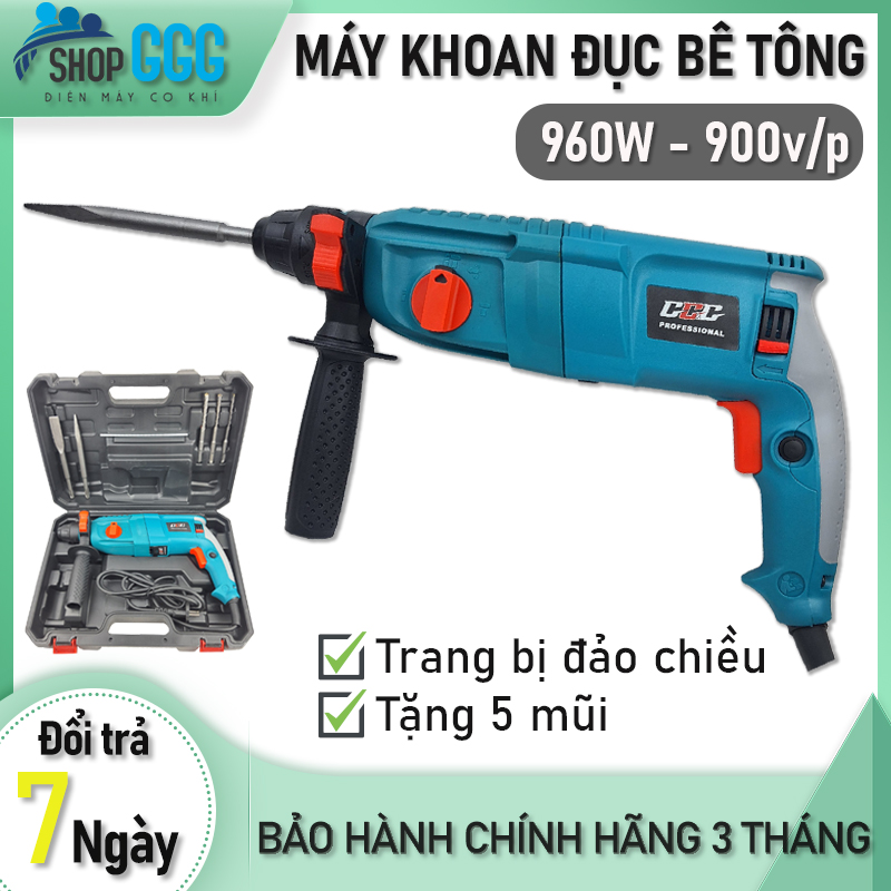 Máy khoan đục bê tông 3 chức năng chính hãng GGG 2026 | Công suất 960w, đầu 17 ly, lõi đồng, có đảo chiều | Tặng kèm 3 mũi khoan + 2 mũi đục+ vali nhựa chuyên dụng | Máy khoan động lực, khoan phá bê tông