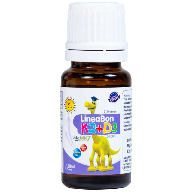 Lineabon Vitamin D3 K2 giúp bé cao lớn, ngủ ngon, giảm còi xương cho trẻ sơ sinh 10ml (dạng nhỏ giọt)