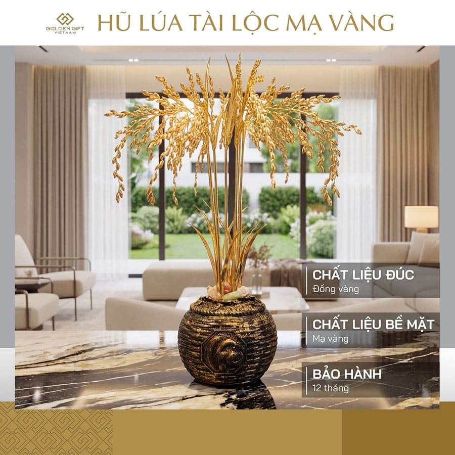 Hũ Lúa Tài Lộc Mạ Vàng 24K Golden Gift Việt Nam – Quà Tặng Tân Gia, Khai Trương, Phong Thuỷ May Mắn