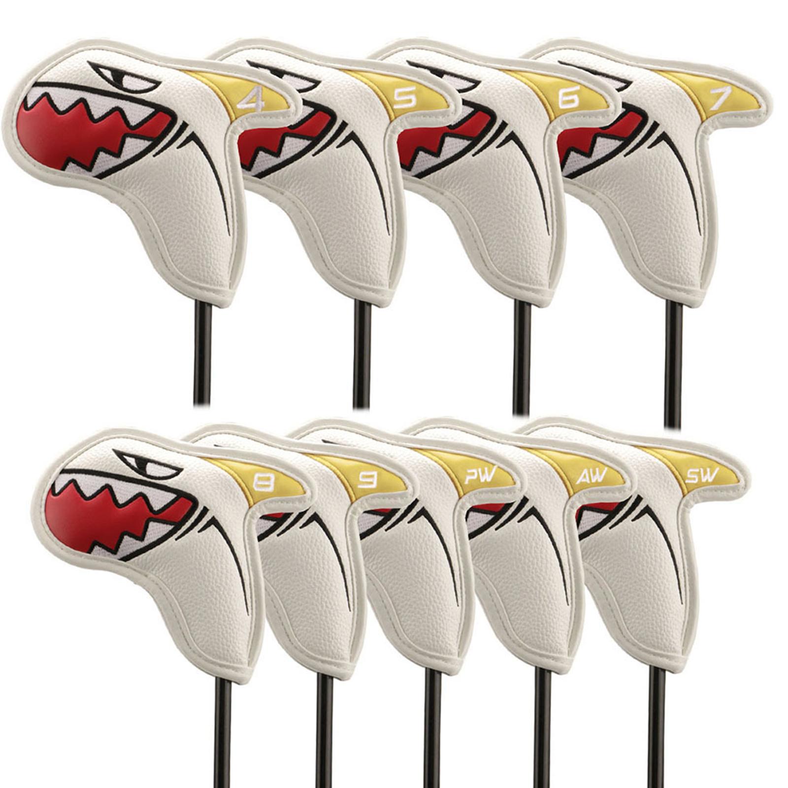 9x Shark Golf Iron Head Covers Leather PU Golf Club Headcovers