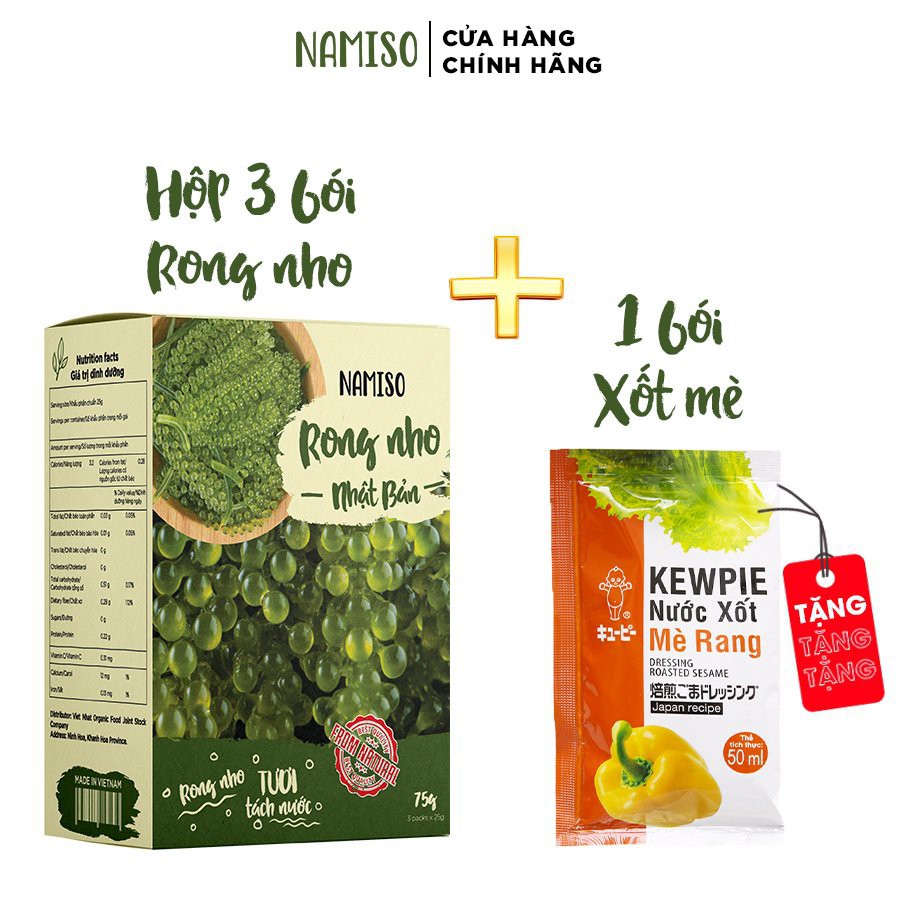 Rong nho tách nước Organic, rong nho tách nước  cao cấp hộp 3 gói