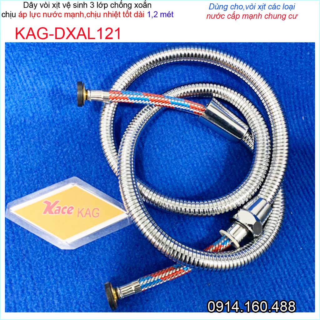 Dây sen chịu nhiệt chịu áp 1.2m KAG-DXAL121 dây vòi xịt dây mềm cấp nước 1.2m giá tốt sử dụng tốt