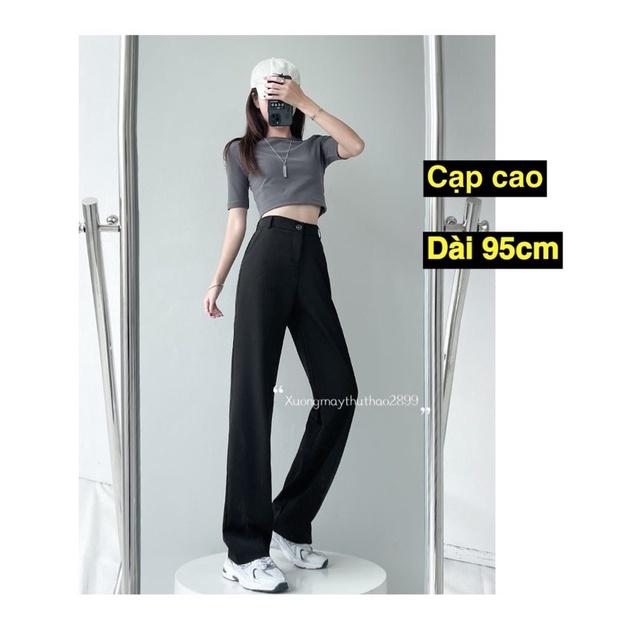 Quần ống rộng nữ cạp cao dài 95cm kiểu dáng hàn quốc