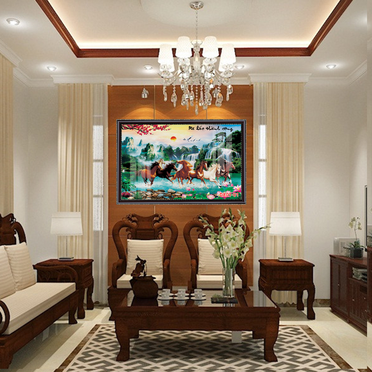 D801 01 Tranh kính bát mã phi nước đại