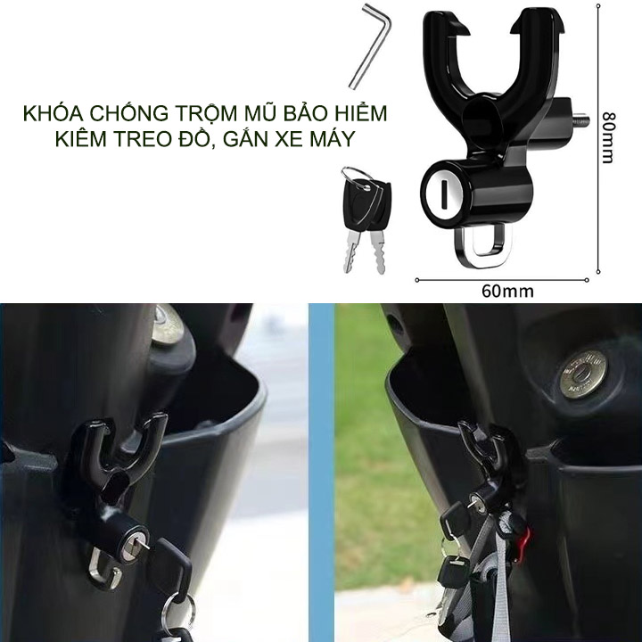 Khóa gắn xe máy chuyên dùng chống trộm mũ bảo hiểm, treo đồ đa năng, bằng hợp kim chắc chắn