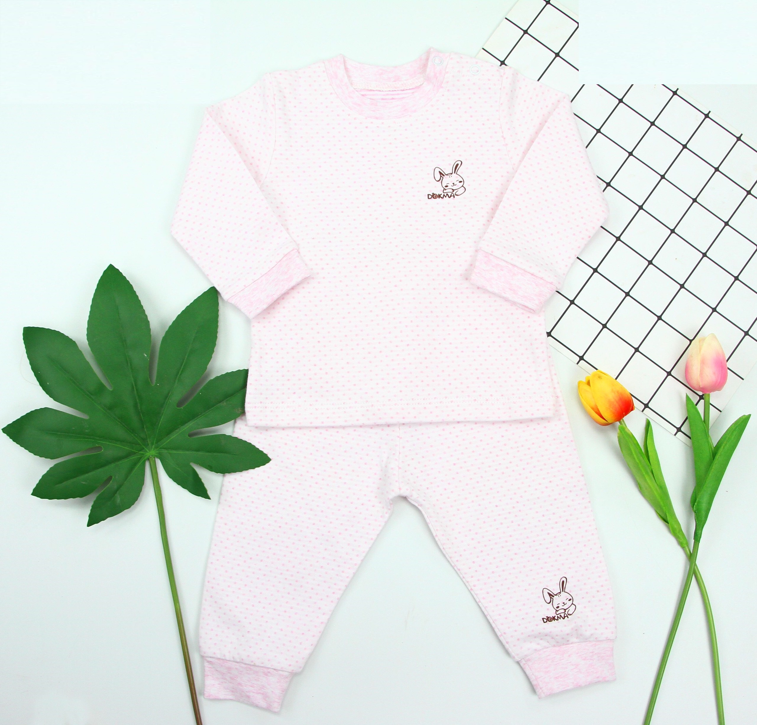 Bộ ss trần bông chấm bi cài vai siêu xinh 6-18m Dokma