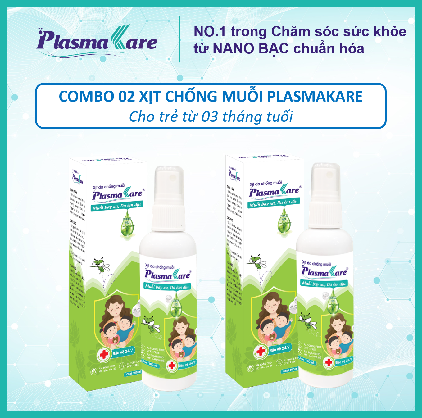 Combo 2 xịt chống muỗi PlasmaKare xua đuổi Muỗl, xẹp vết đốt, Viện Sốt rét - KST -Côn trùng TƯ đã chứng nhận hiệu quả