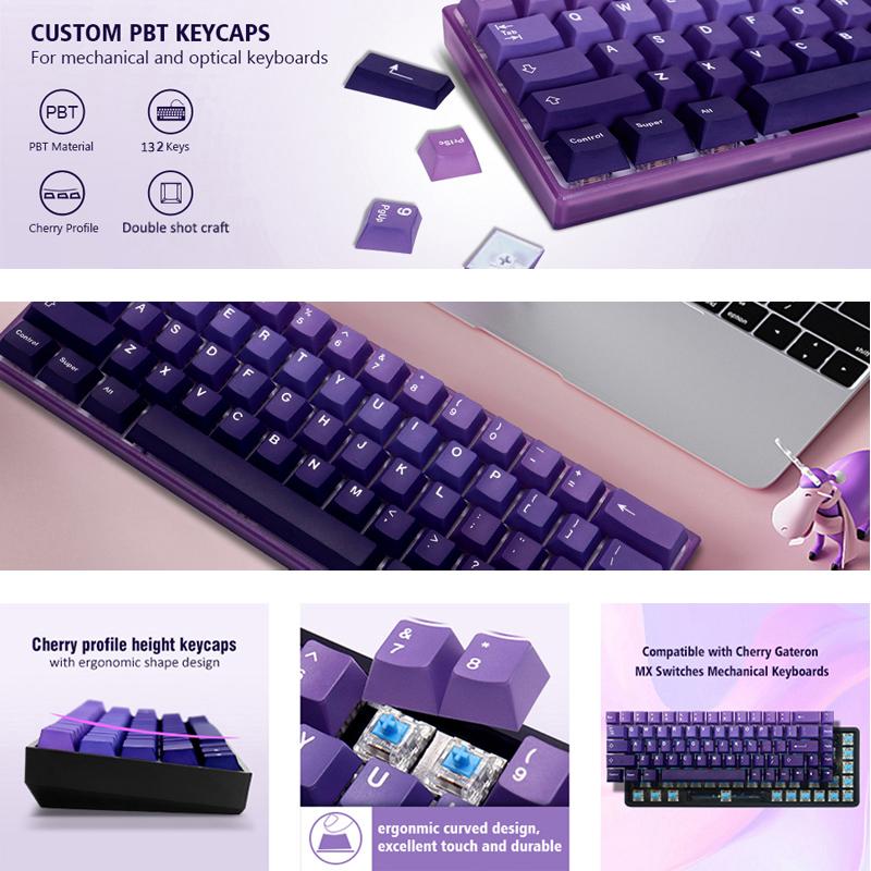 132 Phím Keycaps PBT Anh Đào Hồ Sơ Tím Đôi Bắn Bộ Cơ Game Thủ Bàn Phím Cho GK61 Anne Pro 2 Gateron Công Tắc