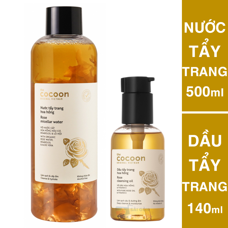 Combo sạch sâu cấp ẩm Cocoon : 1 nước tẩy trang hoa hồng 500ml + 1 dầu tẩy trang hoa hồng Cocoon 140ml