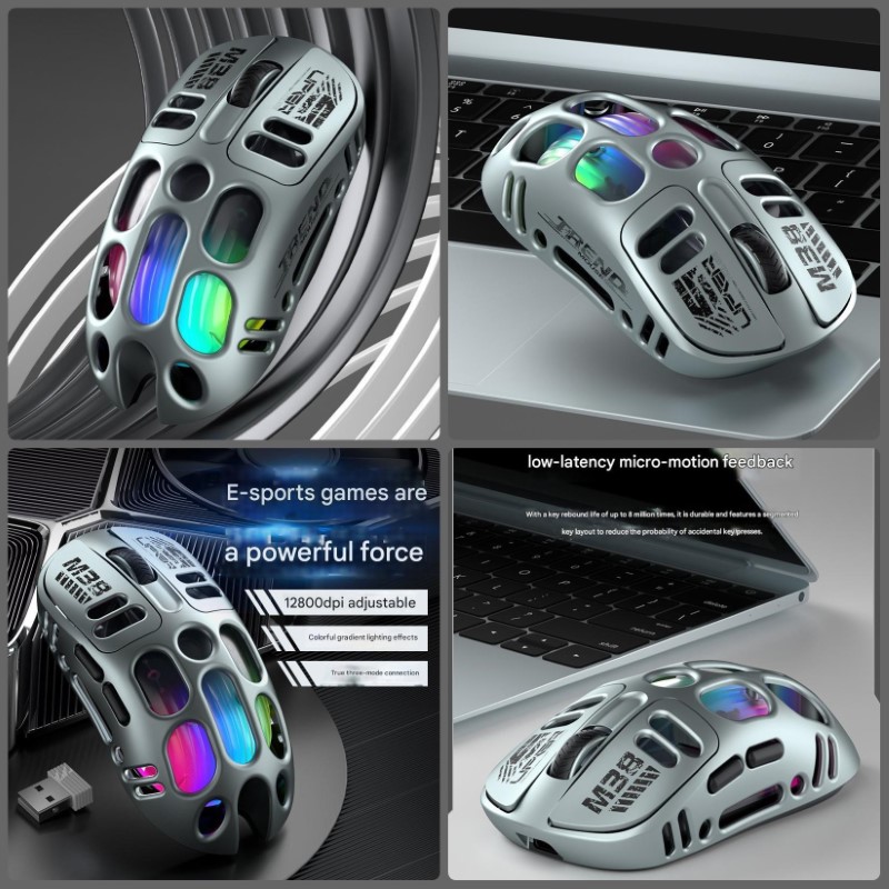 Chuột Led Không Dây M38 đa kết nối Bluetooth 5.0 + Usb 2.4G + Cáp 12800Dpi Pin Sạc TypeC hàng nhập khẩu